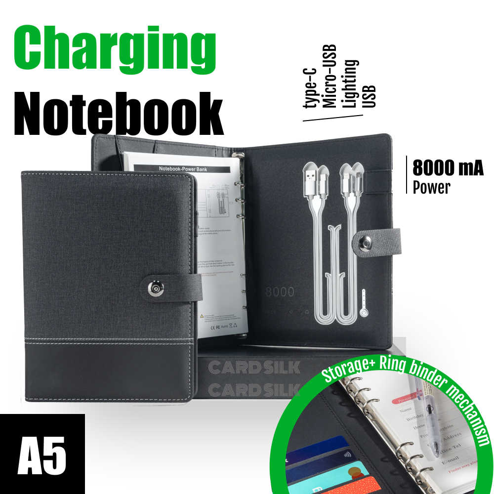 Wireless Charger 3 In 1 - A5 Wireless Charging Notebook with Linen