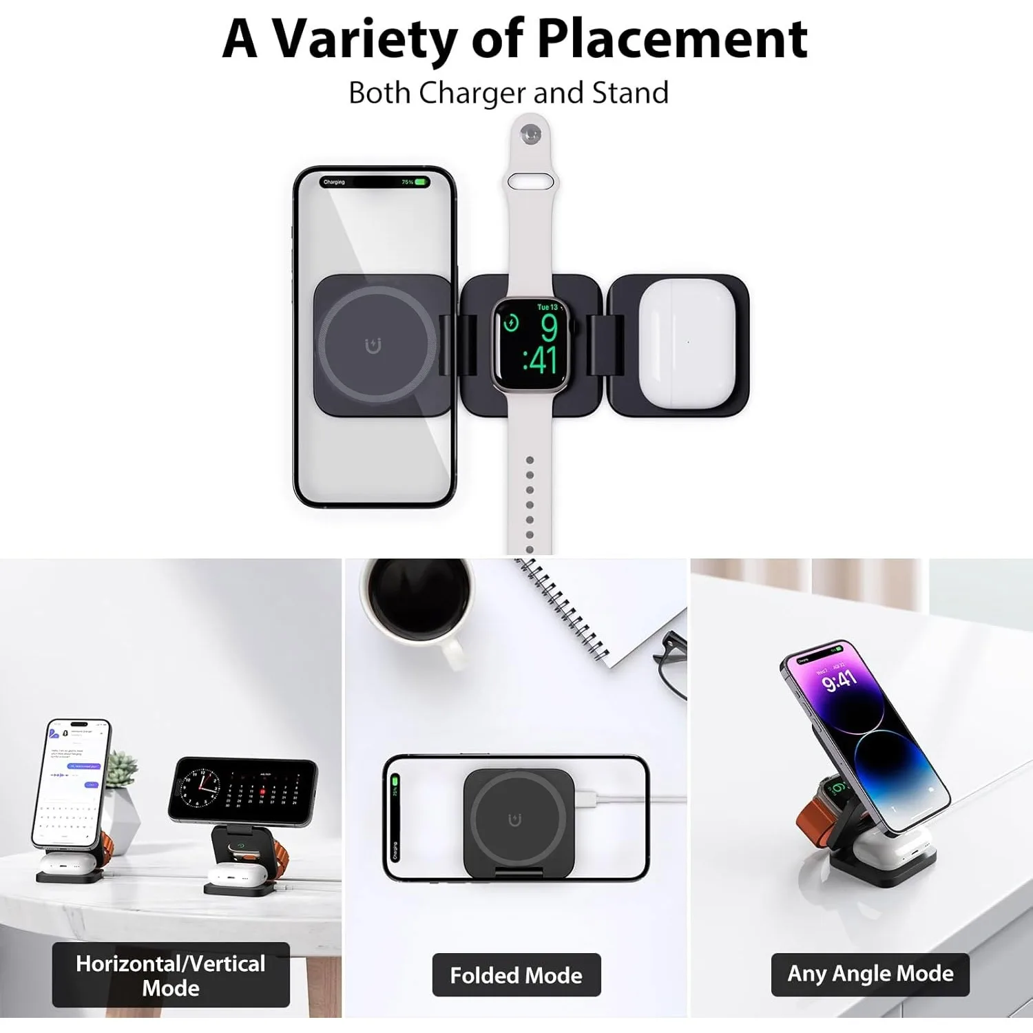 Foldable 3 in 1 Fast Wireless  - Wireless Charger 3 In 1 บทวิจารณ์และราคา