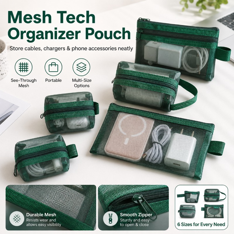 6PCS Mesh Tech Organizer Pouch - Tech Woven Accessories บทวิจารณ์และราคา