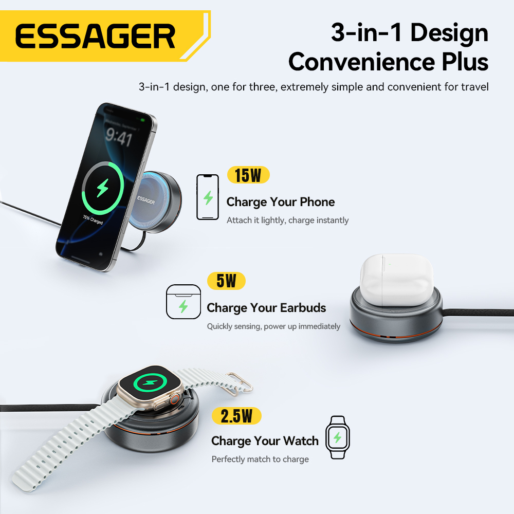 Essager 15W 3 in 1 Magnetic Wi - Wireless Charger 3 In 1 บทวิจารณ์และราคา
